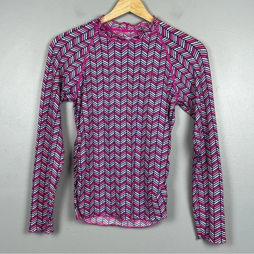 Coolibar girls pink chevron side ruched long sleeve UPF 50+ sun shirt, medium